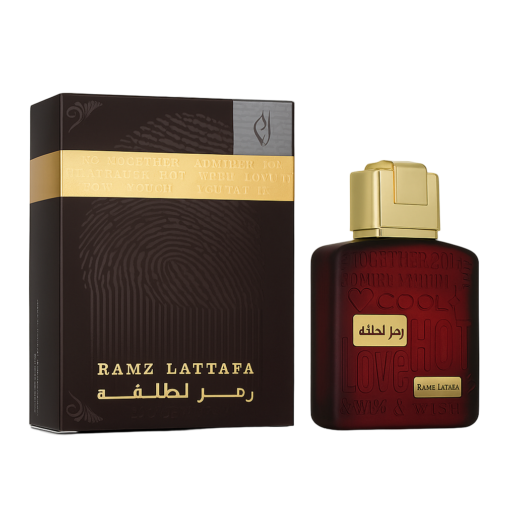 Ramz Lattafa perfume bottle and packaging on a white background